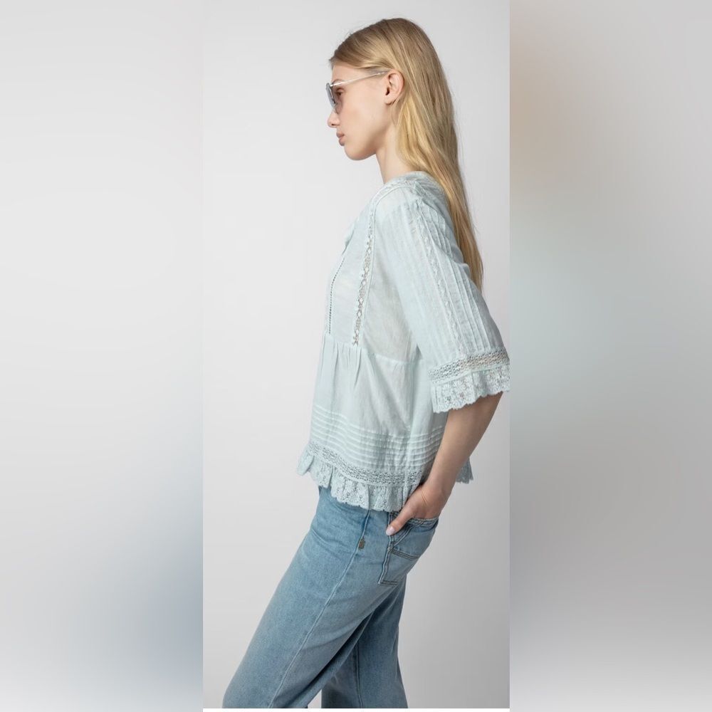 ZADIG & VOLTAIRE tosea top in celadon cottage-core girly Large NWT - Picture 3 of 14